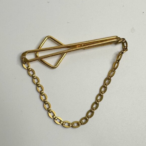 Vintage Gold Tone Square Link Box Chain SWANK Tie Bar Clip - Picture 4 of 11